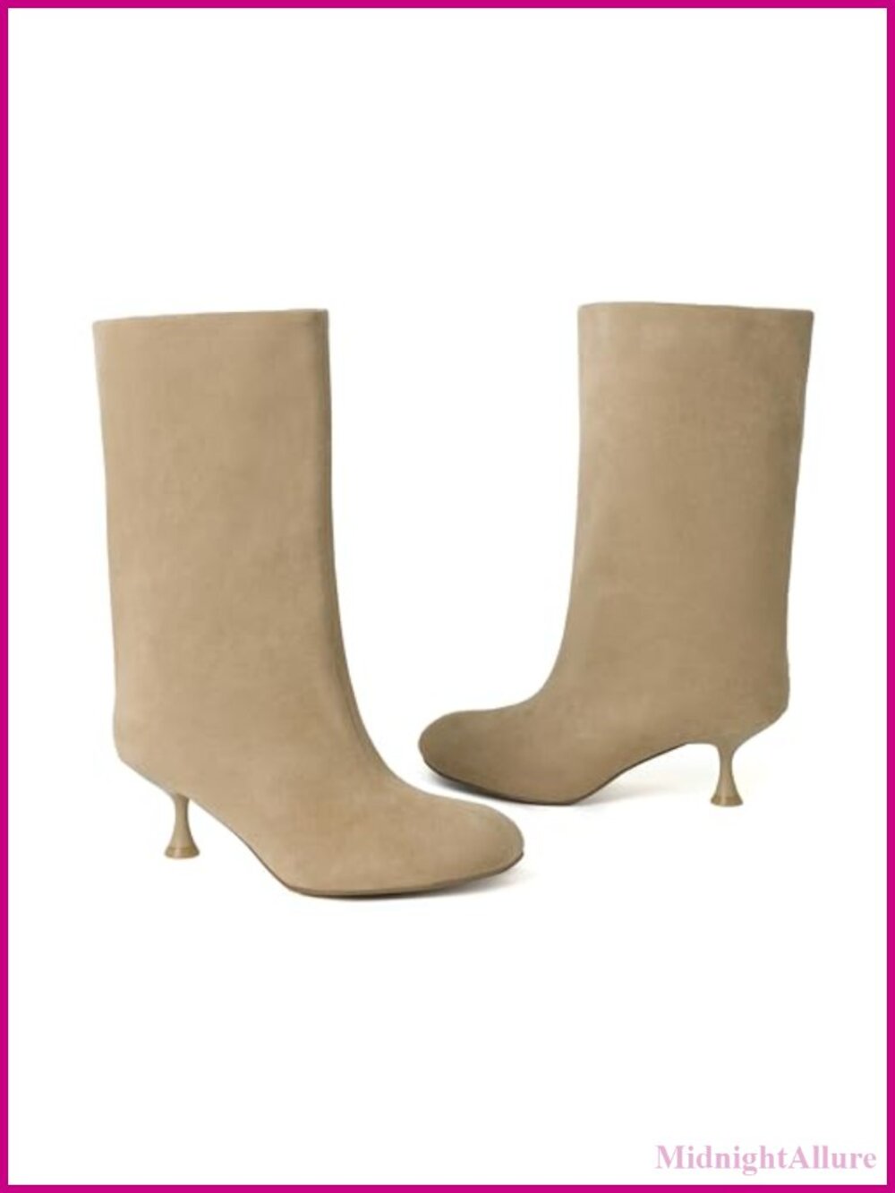 Wide Calf Mid Calf Suede Kitten Heel Slip-On Booties Comfortable Formal Daily